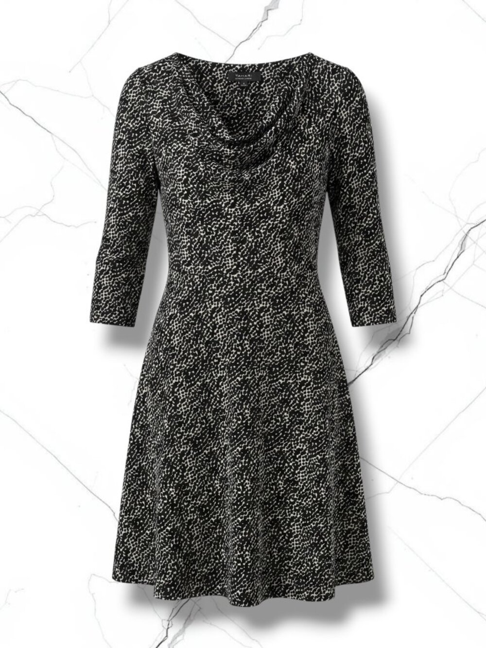 Tahari ASL Black‎ White Geometric Cowl Neck Dress 2 EUC